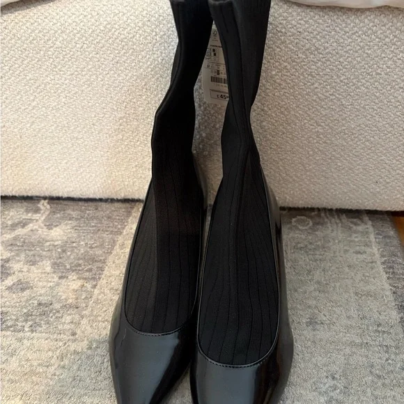 Zara Black Patent Sock Heels - Picture 3 of 5